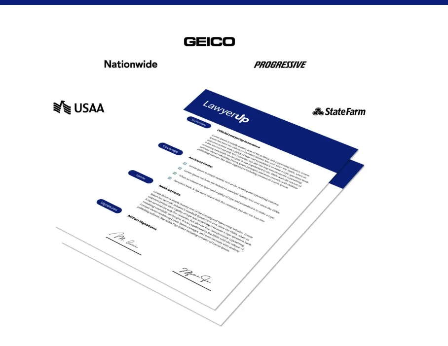 LawyerUp settlement document with major insurance carriers